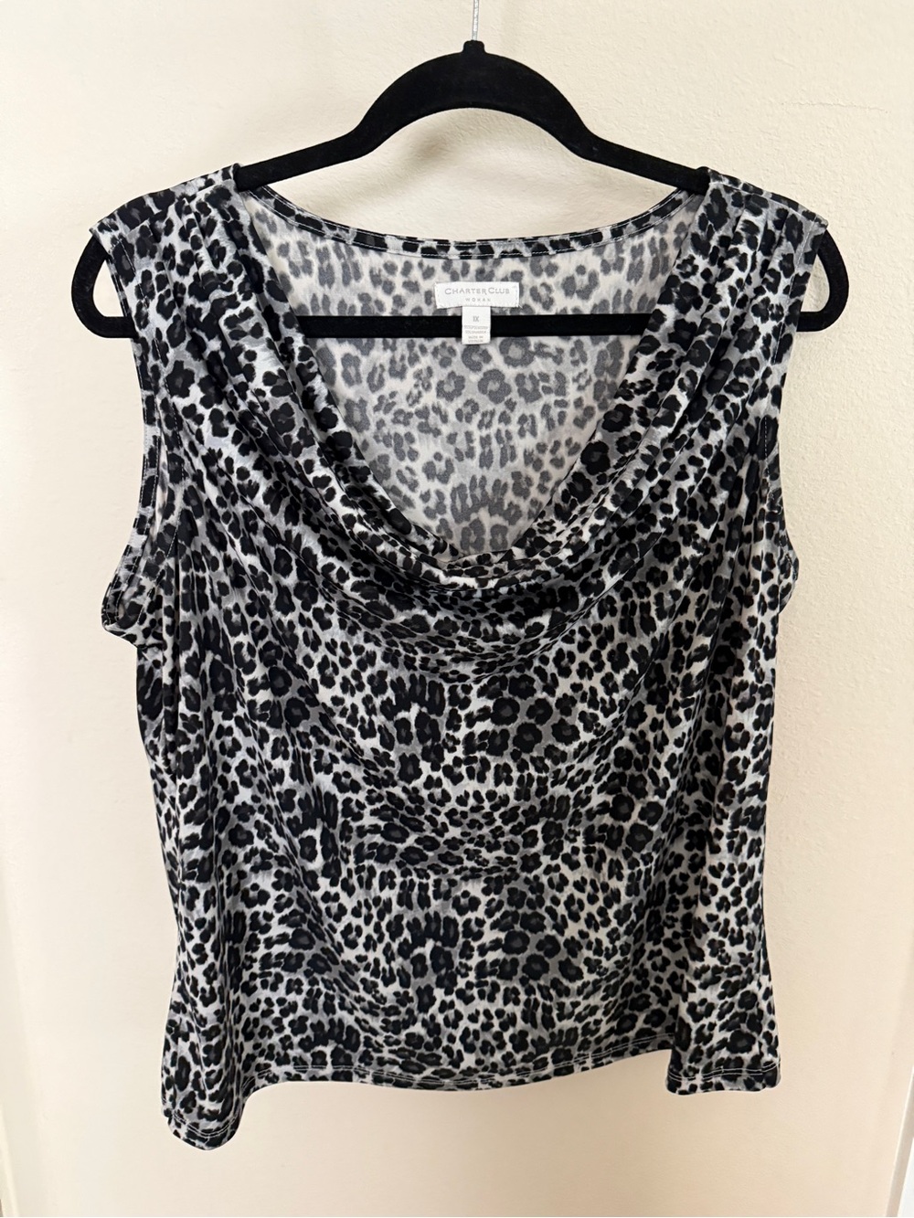 Charter Club Black and White Leopard-Print Cowl Neck Tank